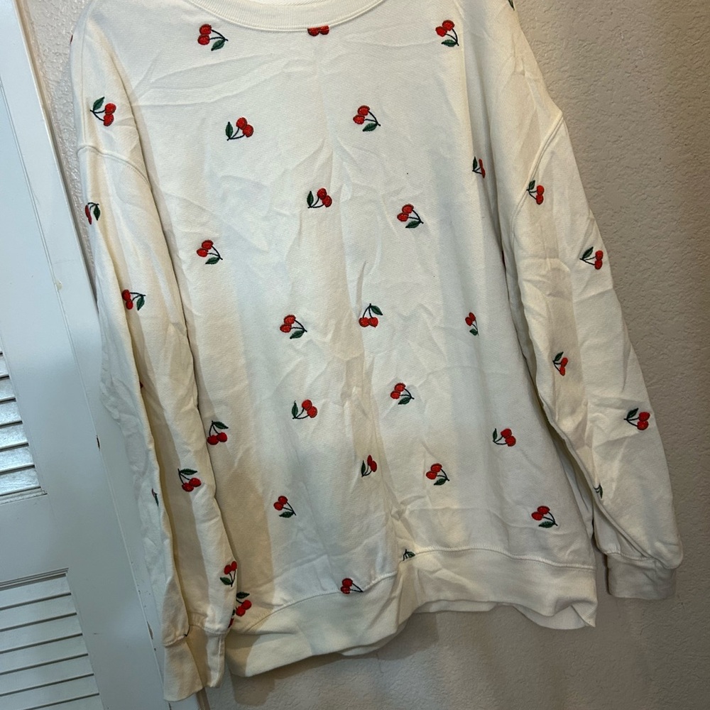 Cherry Print Cream Sweatshirt